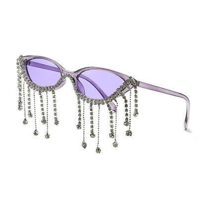 Rhinestone fringe sunglasses purple frame with purple lenses