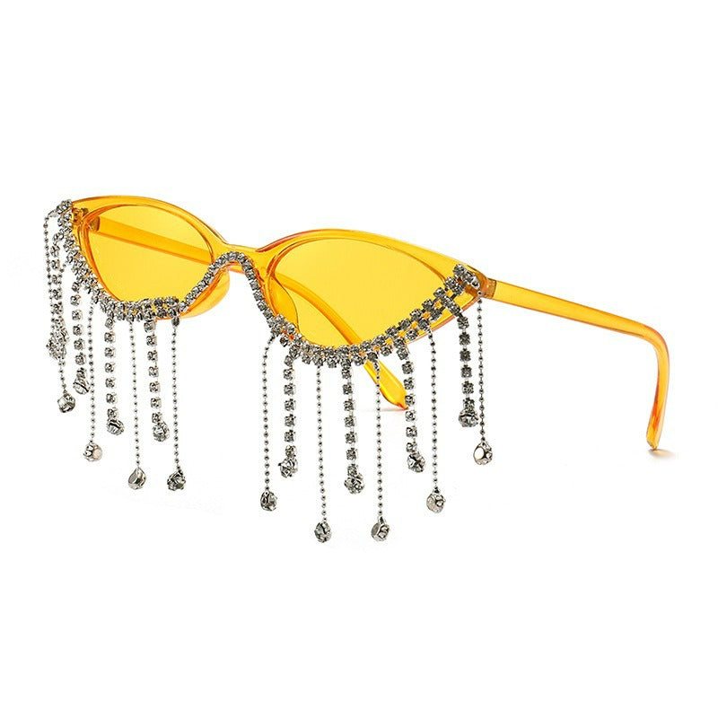 Rhinestone fringe sunglasses yellow frame with yellow lenses
