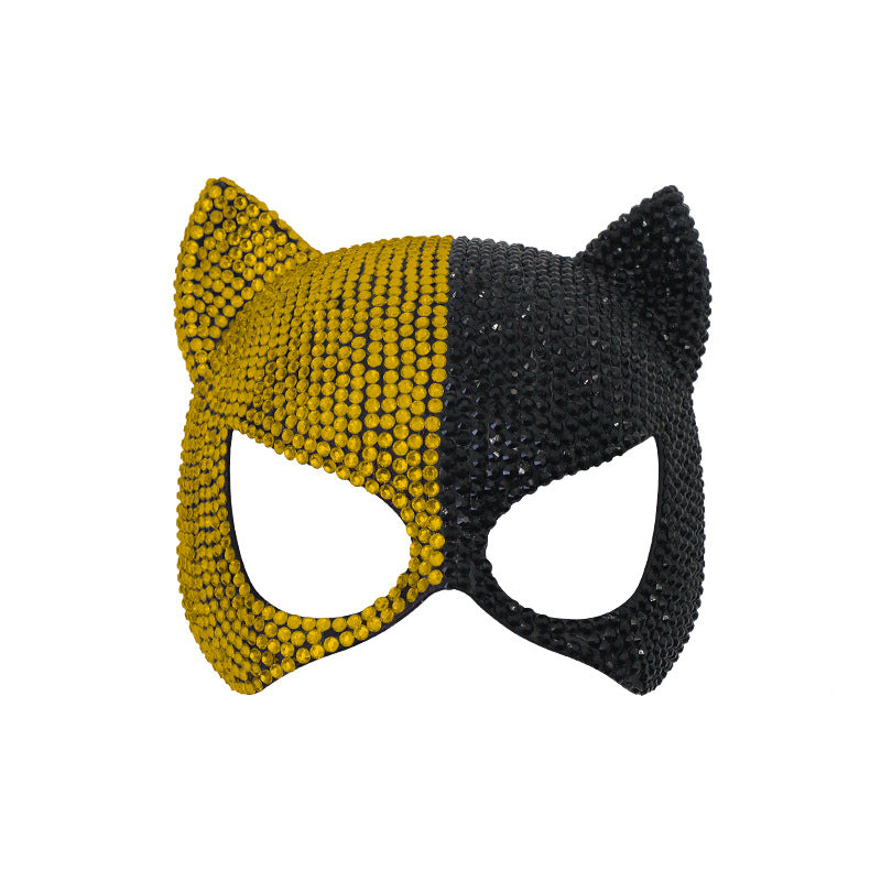 Rhinestone masquerade mask in gold and black two-tone finish