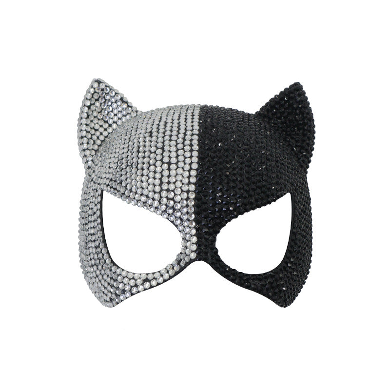 Rhinestone masquerade mask in silver white and black two-tone finish