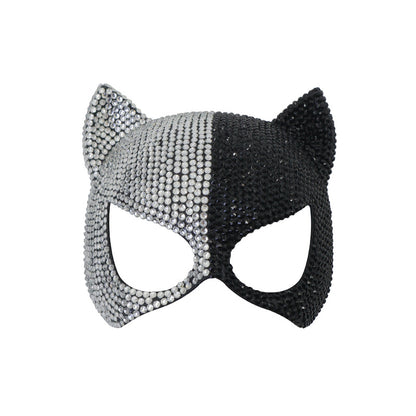Rhinestone masquerade mask in silver white and black two-tone finish