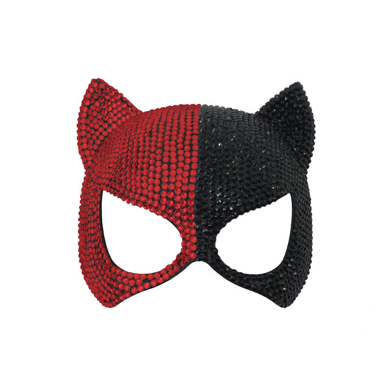 Rhinestone masquerade mask in red and black two-tone finish