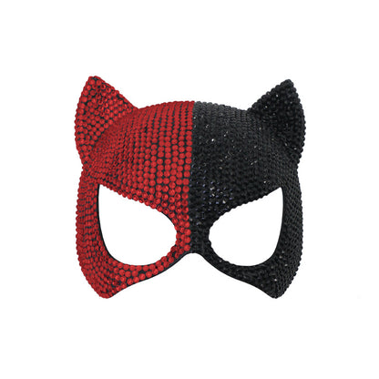 Rhinestone masquerade mask in red and black two-tone finish