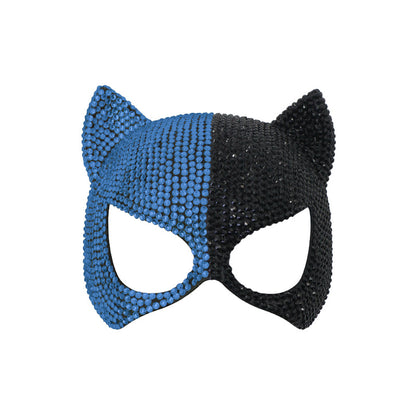 Rhinestone masquerade mask in blue and black two-tone finish