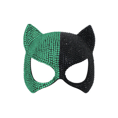 Rhinestone masquerade mask in green and black two-tone finish