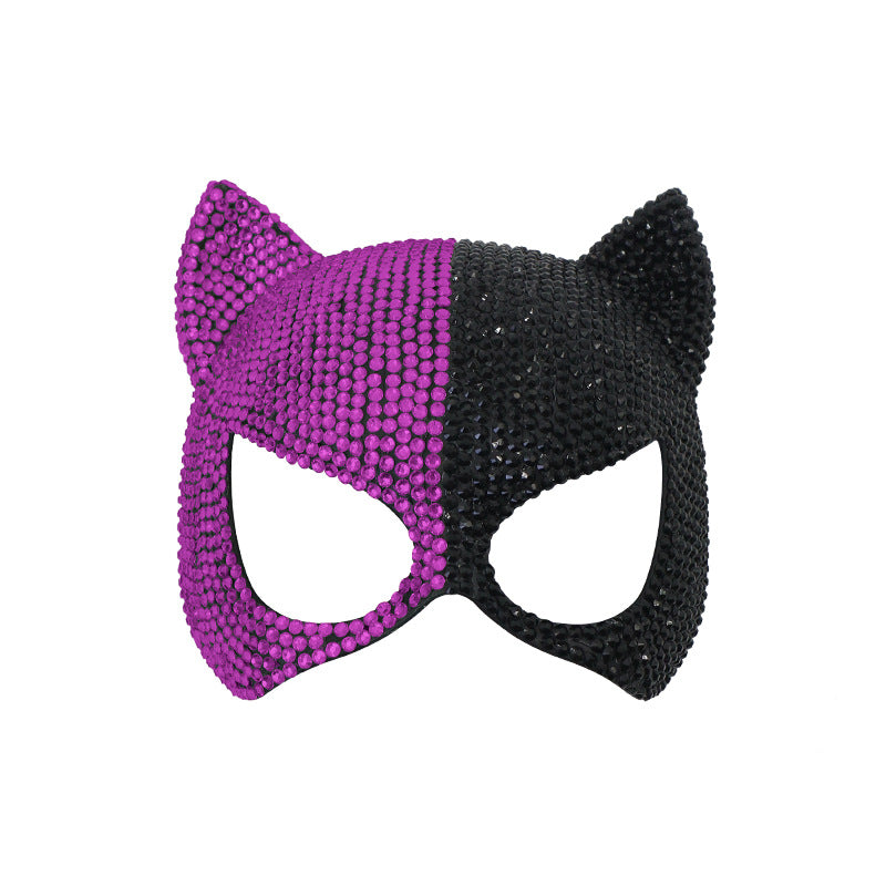 Rhinestone masquerade mask in purple and black two-tone finish