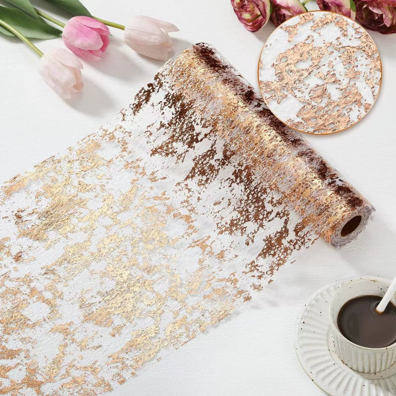 Gold Foil Mesh Table Runner – Disposable Tablecloth for Christmas, Wedding, Party & Halloween Decor (Gold/Silver/Black Gold/Rose Gold, 28cm x 2.75m/5m/10m/15m/20m/30m)