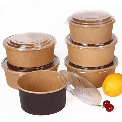 Food Grade Round Paper Bowls - Wholesale & Custom Logo Kraft Bowls for Takeaway