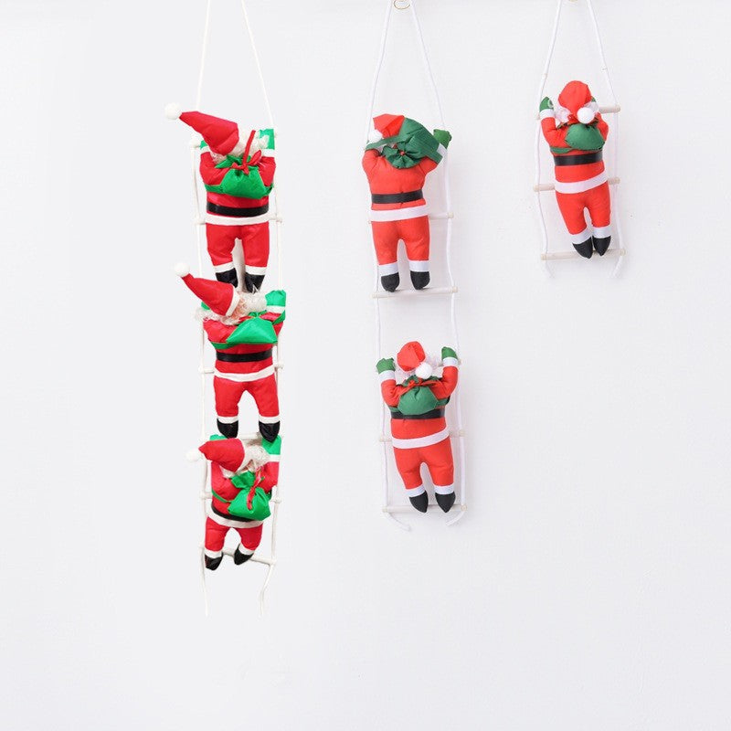 Climbing Santa Claus Doll – Ladder & Rope Hanging Ornament for Christmas Window Display, Festive Home Decoration (One/Two/Three Person, Ladder/Rope, Reindeer/Down Jacket Costume, 25-120cm)