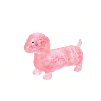 Dachshund squishy toy in pink glitter finish
