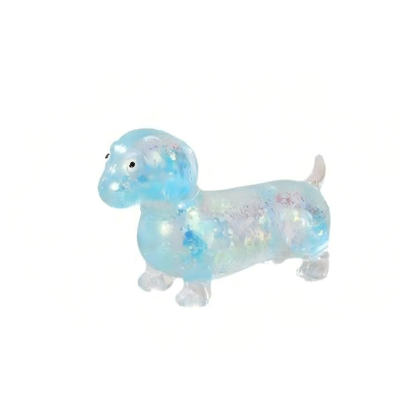 Dachshund squishy toy in blue glitter finish