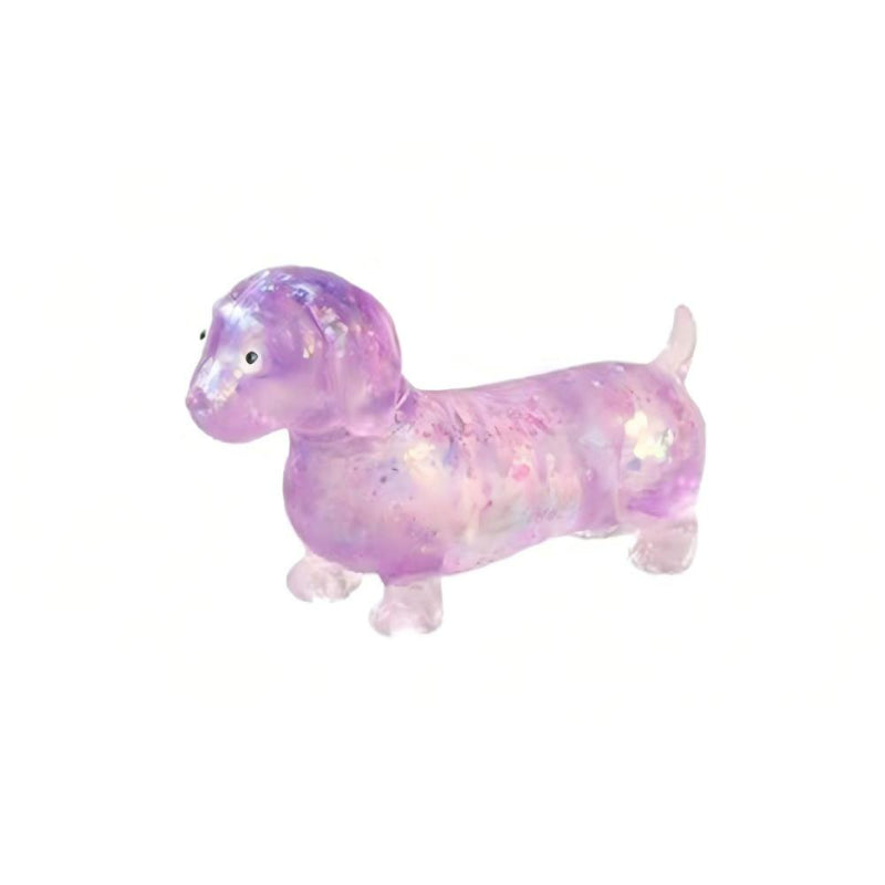 Dachshund squishy toy in purple glitter finish