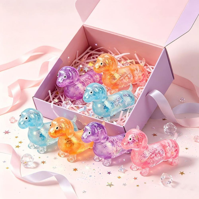 Dachshund squishy toy assorted set in gift box packaging