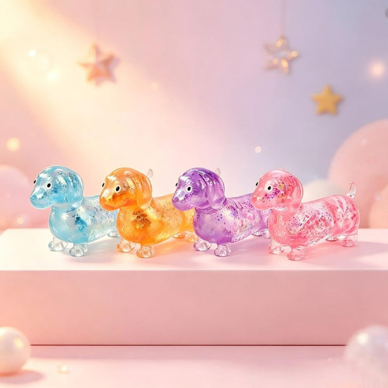 Dachshund squishy toy four color assortment lineup