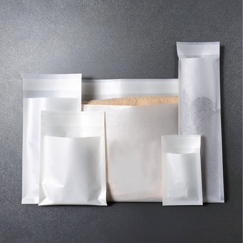 Self-adhesive paper bag upright translucent glassine pouches