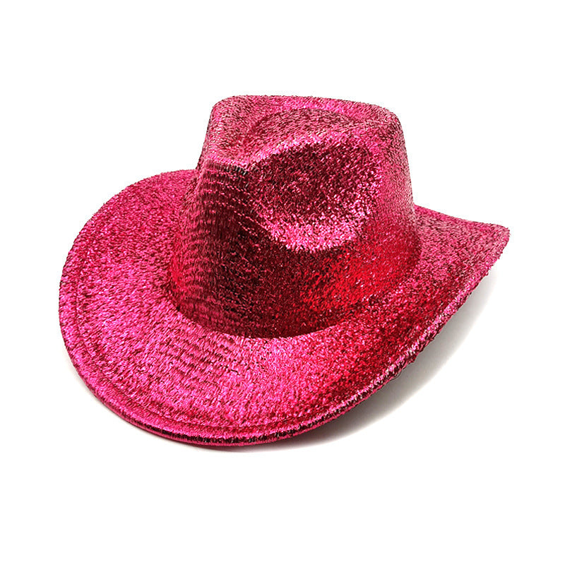 Metallic glitter cowboy hat rose red