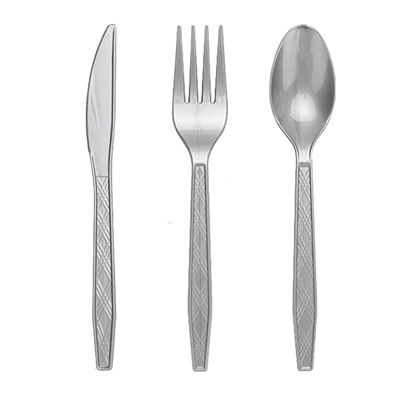 Gold Silver White & Rainbow Disposable Forks Knives Spoons – Party Cutlery Set