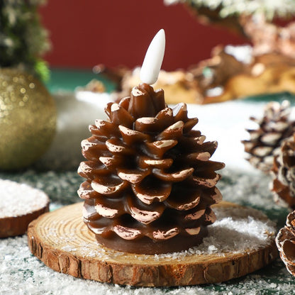 Pine Cone LED Candle Bullet Shape – Flameless Flickering Tealight for Christmas Wedding Party, Centerpiece, Home & Venue Decoration