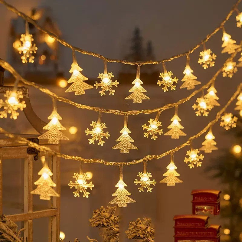 LED Christmas Light Set – Snowflake, Reindeer, Christmas Tree & Star Shapes for Outdoor Camping, Garden & Holiday Ambiance Decoration