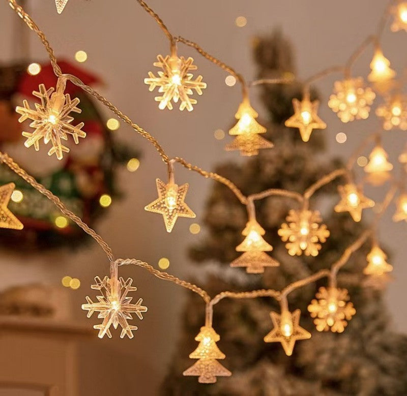 LED Christmas Light Set – Snowflake, Reindeer, Christmas Tree & Star Shapes for Outdoor Camping, Garden & Holiday Ambiance Decoration