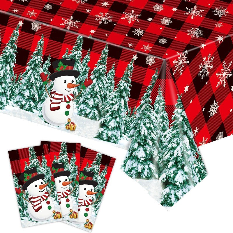 Disposable Christmas Party Tablecloth – Red Snowflake & Gingerbread Man PE Waterproof Cover for Holiday, Wedding & Festive Table Decor