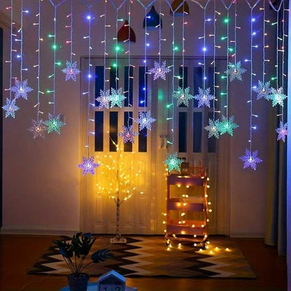 Solar snowflake icicle curtain light multicolor illuminated hanging pendants
