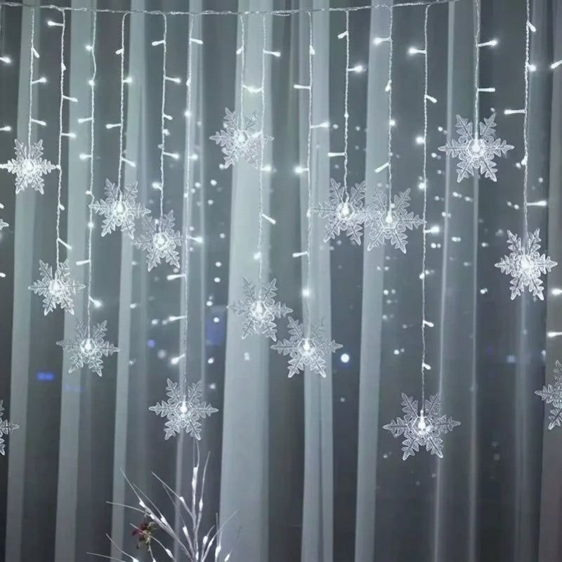 Solar snowflake icicle curtain light cool white illuminated pendants