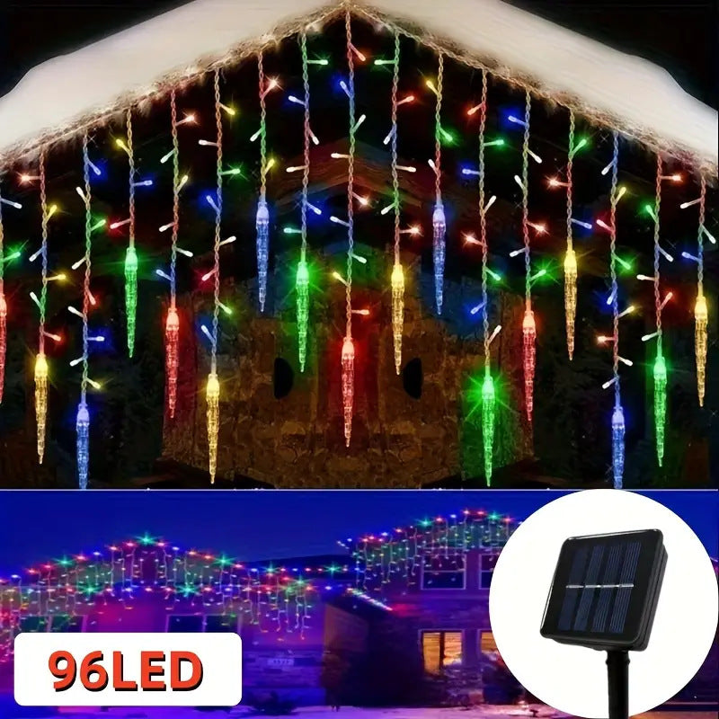 Solar snowflake icicle curtain light multicolor eave mounted drops