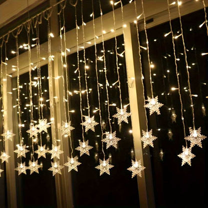 Solar snowflake icicle curtain light dense illuminated drops angled perspective