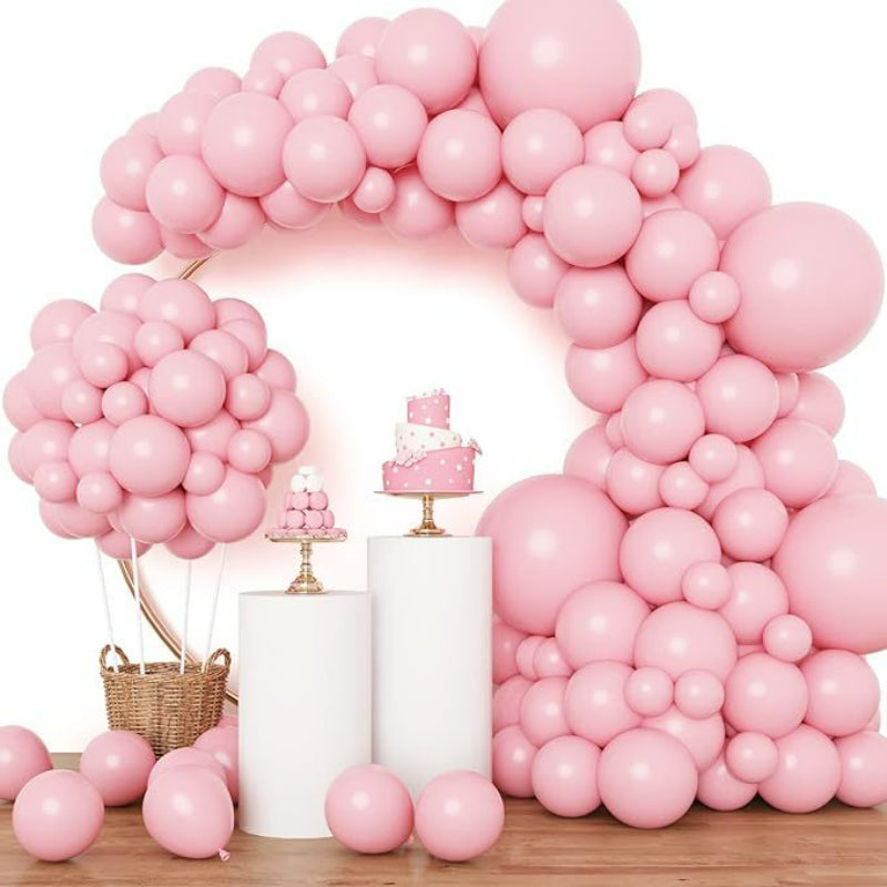 Balloon garland kit light pink arch with decorative pedestals