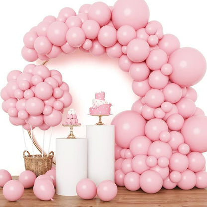 Balloon garland kit light pink arch with decorative pedestals