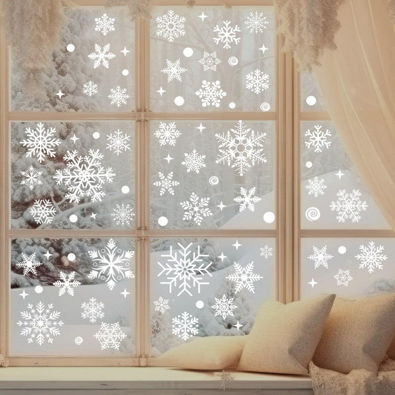 Christmas Static Cling Snowflake Decals – Festive Window Stickers for Glass, Sliding Doors, Office & Store Holiday Decor (Glitter Tree, Snowman, Solid Snowflake – 2 or 4 Pack, 20x30cm to 35x50cm)
