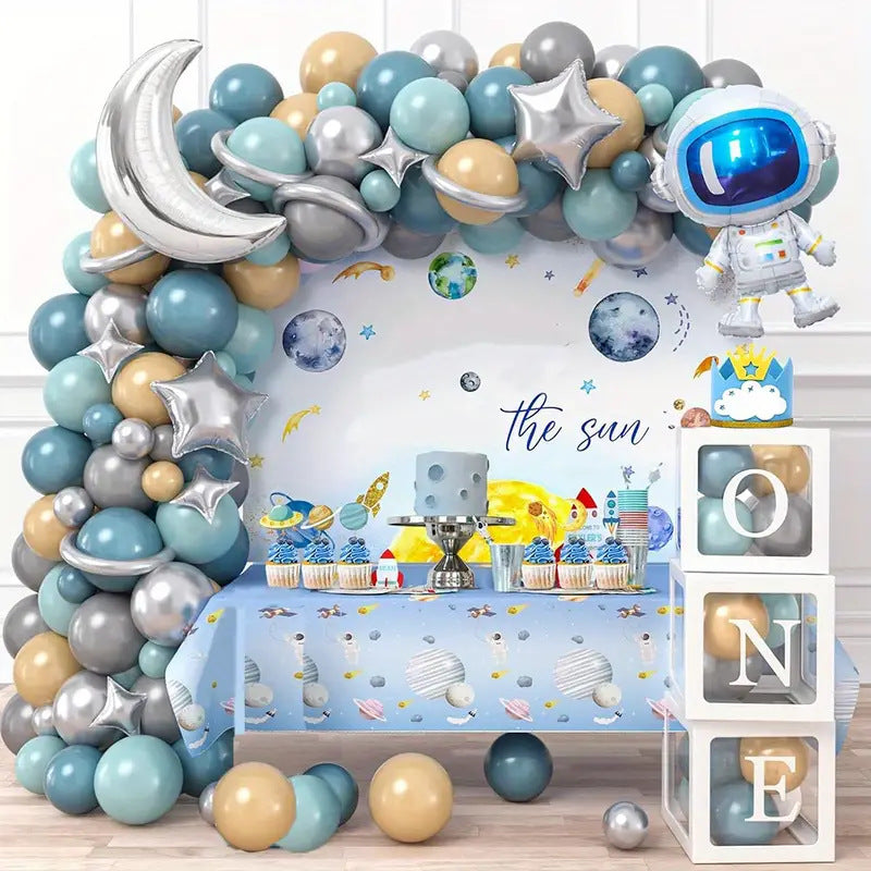 Space astronaut balloon kit dusty blue crescent moon archway