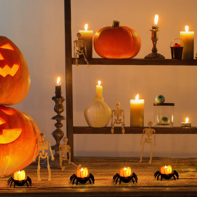 Halloween Spider Lamp & Eyeball Light – LED Flickering Candle, Pumpkin Figurine, Spooky Atmosphere Decor for Haunted House & Party