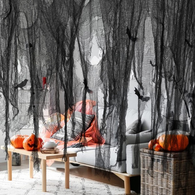 Halloween Gauze Fabric – Creepy Cheesecloth for Haunted House & Bar Decoration | 76x183cm (Black/White/Bloodstain/Red/Gray/Purple/Orange/Dark Green)