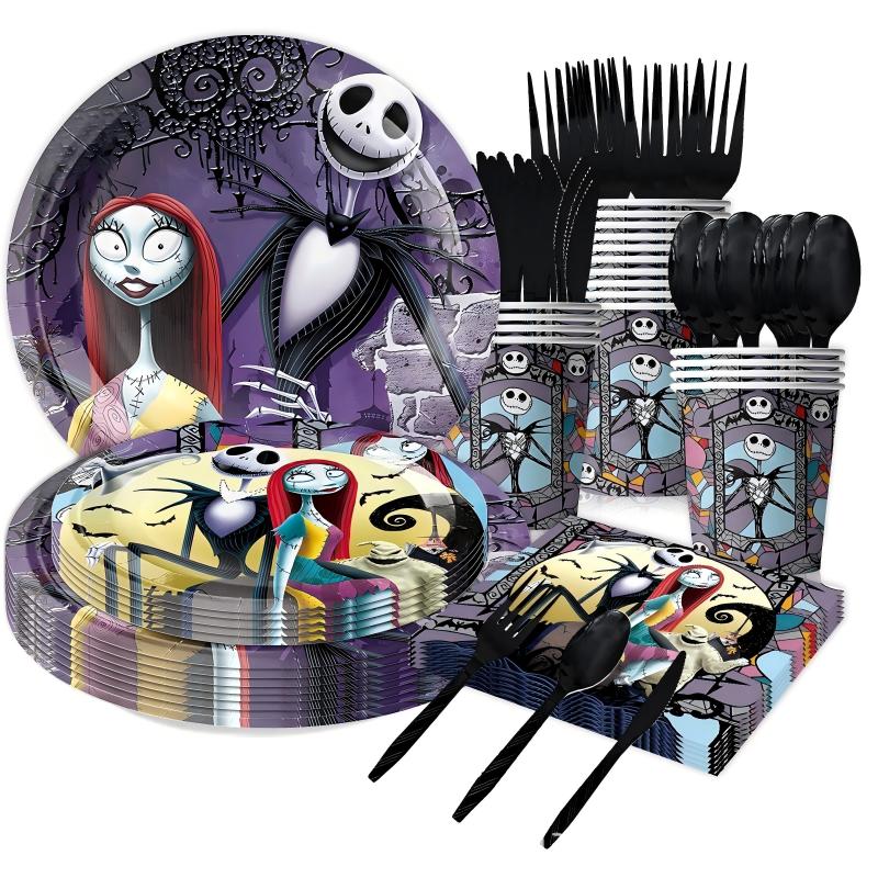 Spooky Night Halloween Party Set – Disposable Plates, Cups & Bunting Banner for Haunted House, Themed Celebration & Tableware (7″/9″ Plates, Cups, Napkins, Tablecloth, Bunting, Backdrop, Gift Bags, Black Cutlery & Straws, Poster)