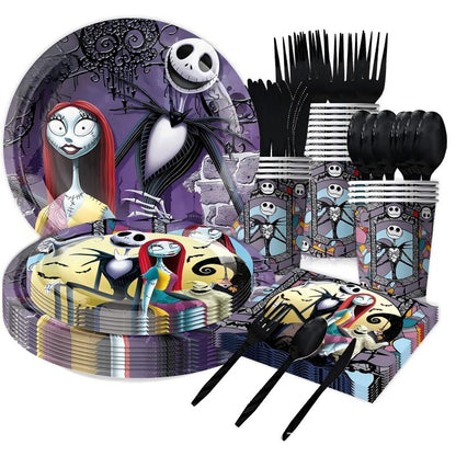 Spooky Night Halloween Party Set – Disposable Plates, Cups & Bunting Banner for Haunted House, Themed Celebration & Tableware (7″/9″ Plates, Cups, Napkins, Tablecloth, Bunting, Backdrop, Gift Bags, Black Cutlery & Straws, Poster)