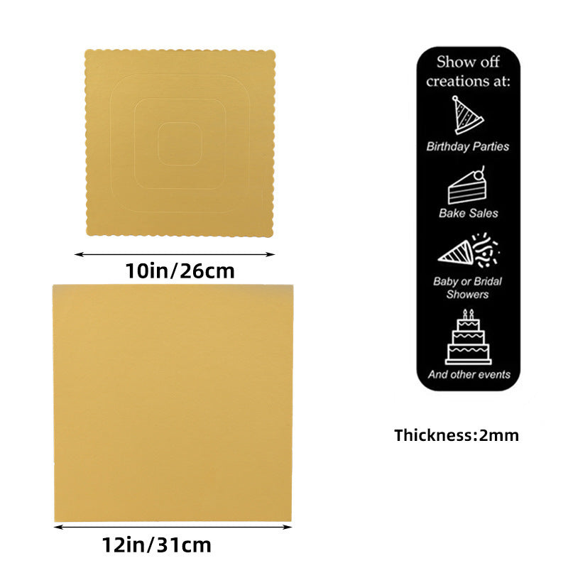 Square embossed cake board - 10-inch and 12-inch size and 2mm thickness specifications