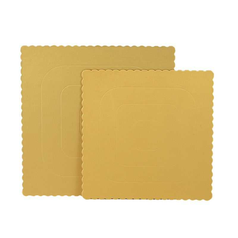 Square embossed cake board - 10-inch and 12-inch gold stack display