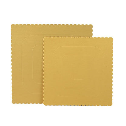 Square embossed cake board - 10-inch and 12-inch gold stack display