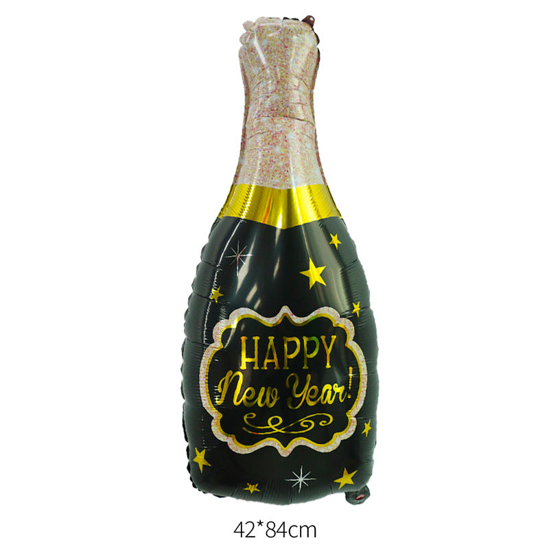 Happy New Year Balloons, Wine Bottle & Meteor Foil Set for Party Decor