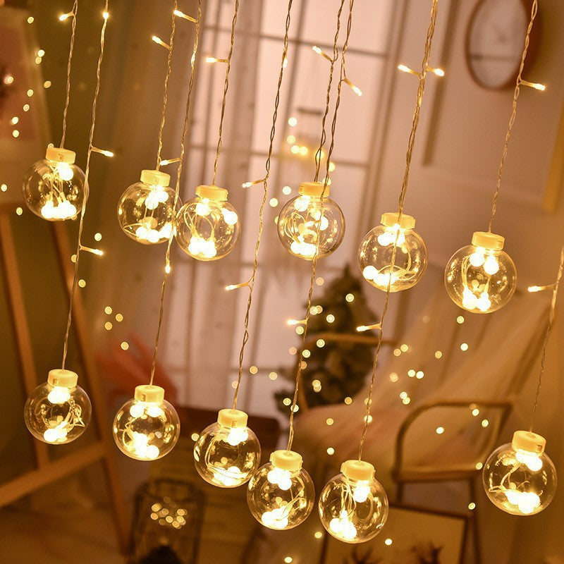 Curtain string lights warm white glowing wishing ball drop globes