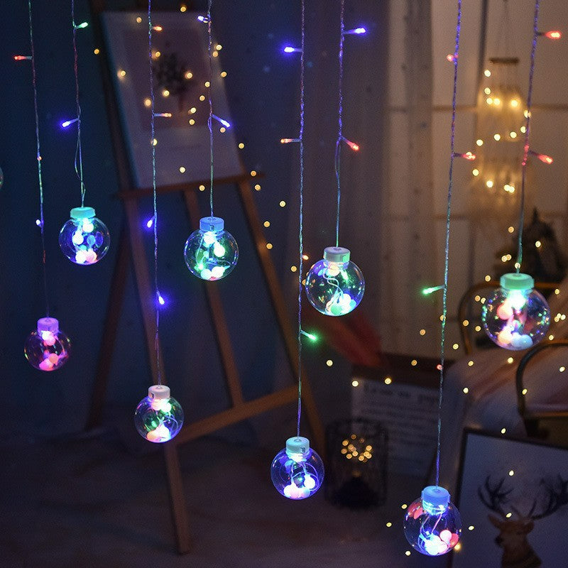 Curtain string lights vibrant multicolor wishing ball drop globes illuminated