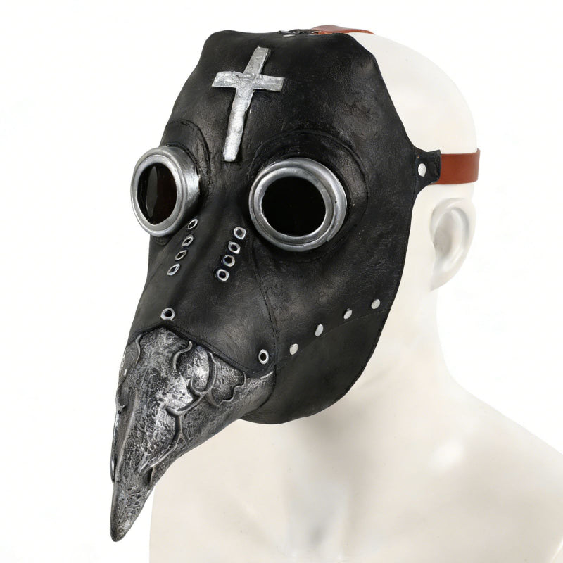 Plague doctor mask molded latex with white forehead cross