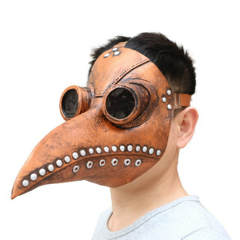 Plague doctor mask vintage brown leather with optical lenses