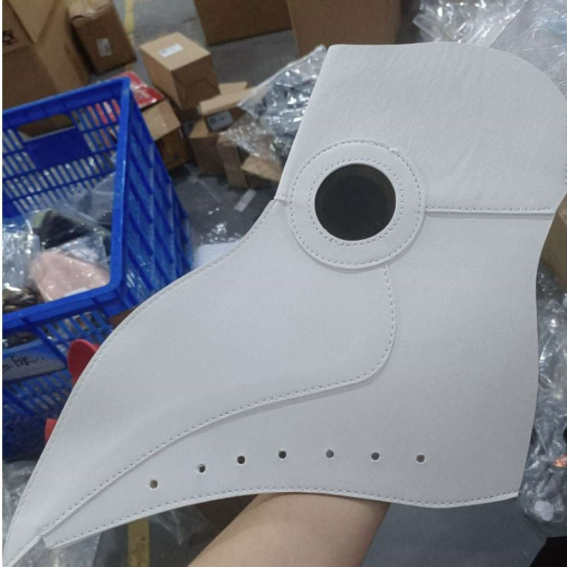 Plague doctor mask pure white leather with dark lenses