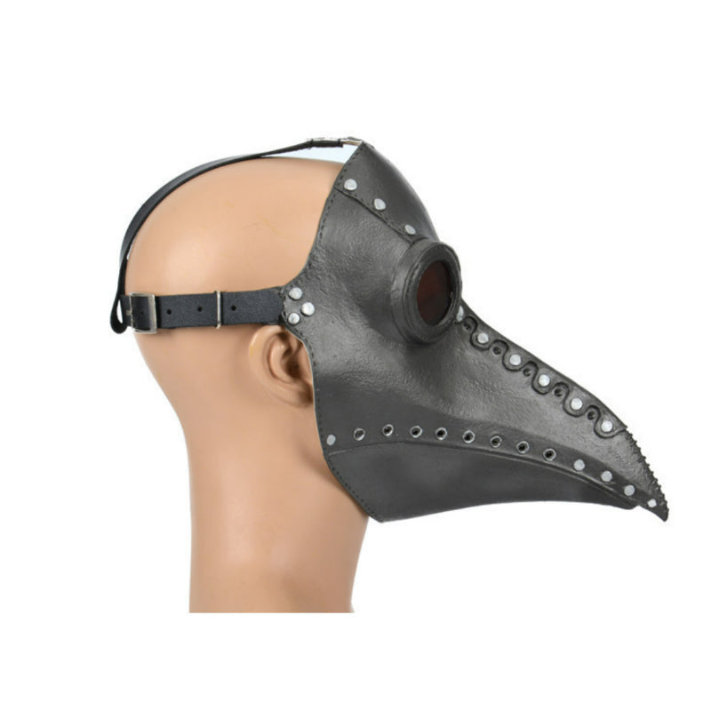 Plague doctor mask black leather with silver hardware rivets