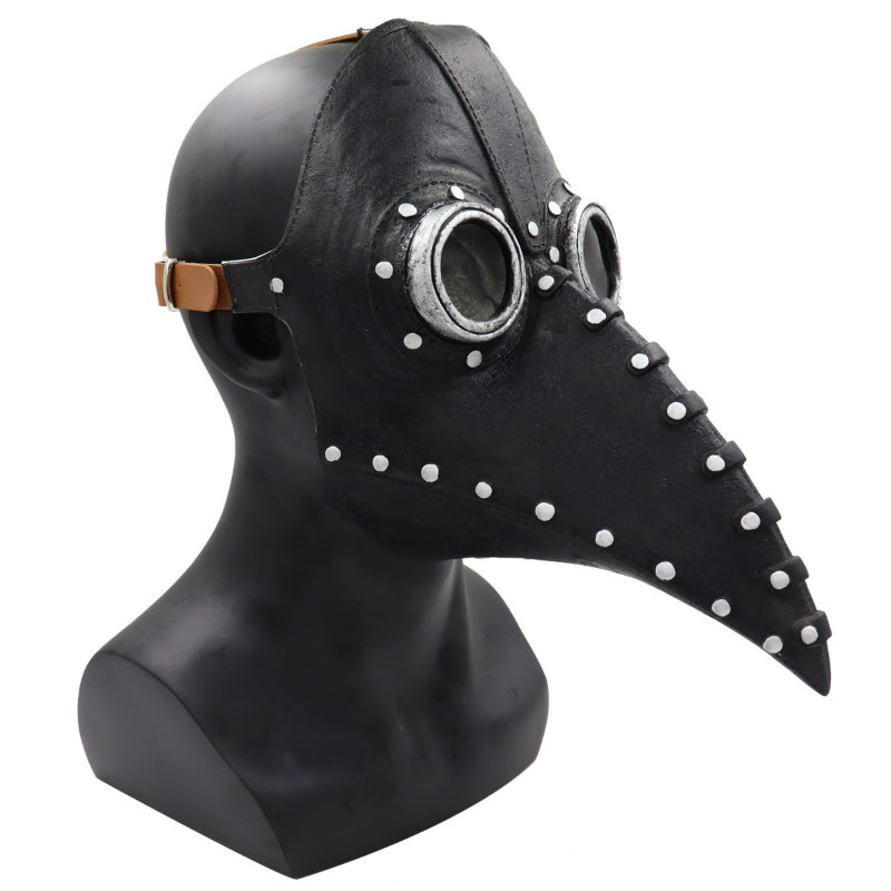 Plague doctor mask black beak studded with silver rivets