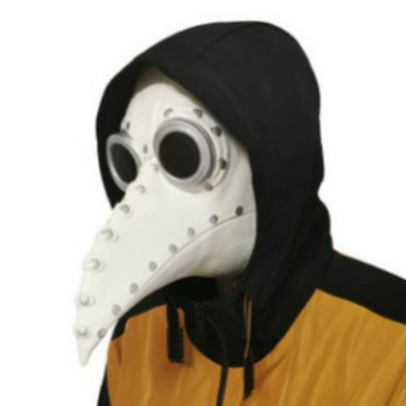 Plague doctor mask white leather studded with silver rivets