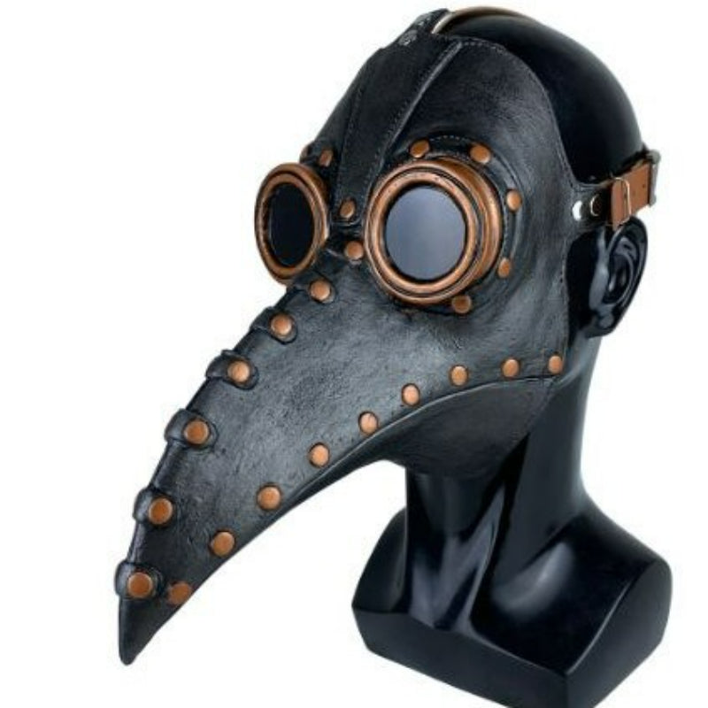 Plague doctor mask black leather studded with antique bronze